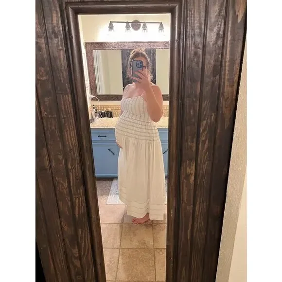 SAYLOR White Delicate Pinstriped 100% Cotton Square Neck Adalene Dress Small